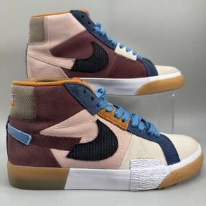 Nike SB Blazer Mid Women 7 Mosiac Brown Hi Skate Sneaker Patchwork Gum Lace Shoe